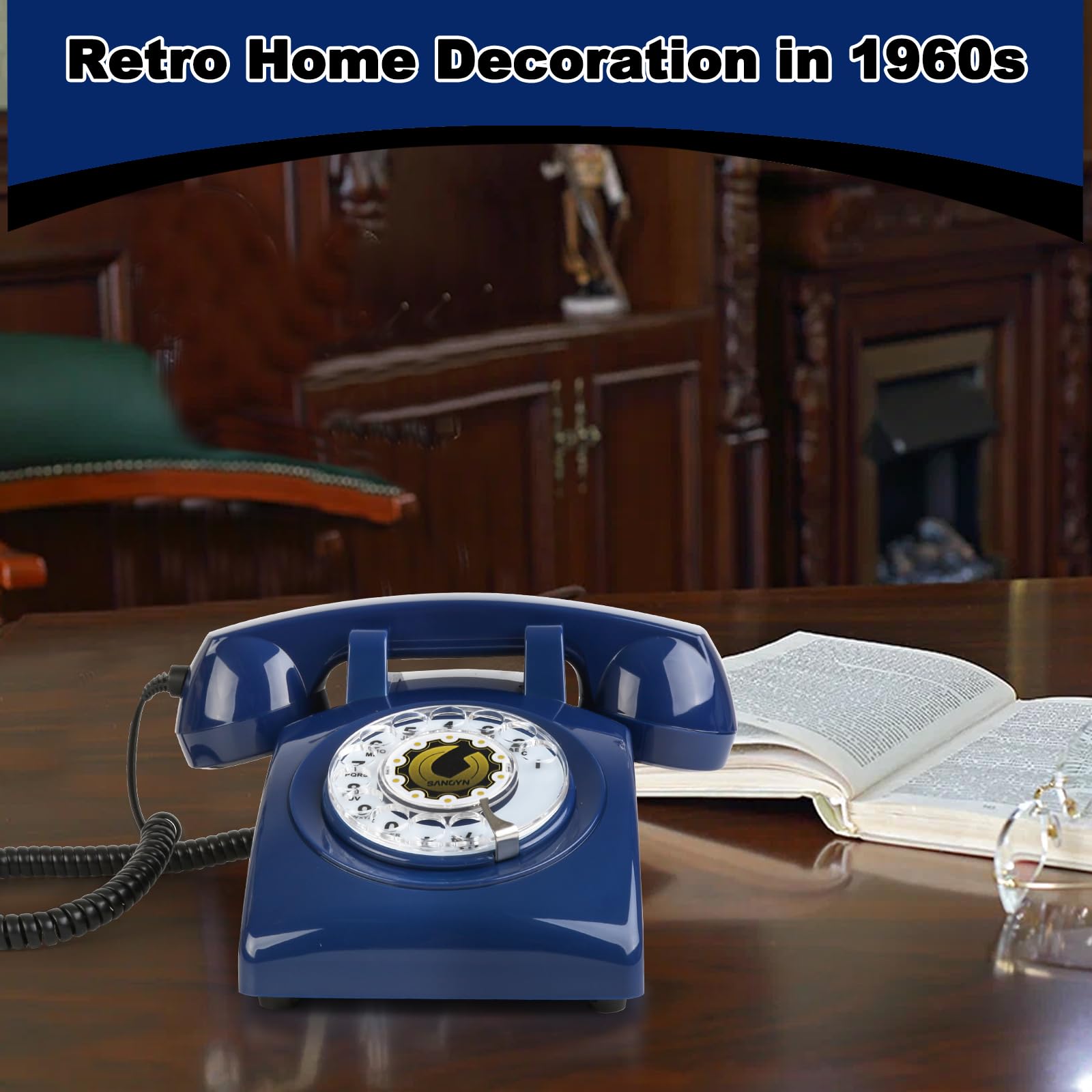 Sangyn Rotary Landline Phones 1960S Old Style Retro Corded Telephone With Mechanical Ringer For Home Office Desk